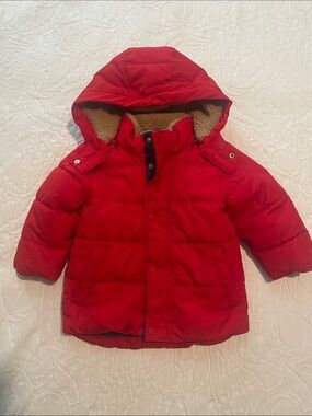 GAP Red Hooded Puffer Jacket with Sherpa Lining